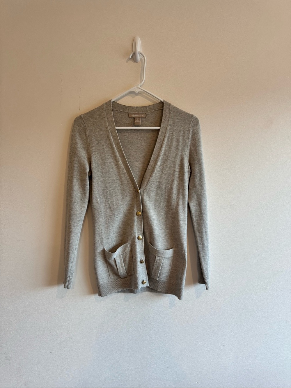 Banana Republic Light Gray V-Neck Cardigan with Gold Buttons